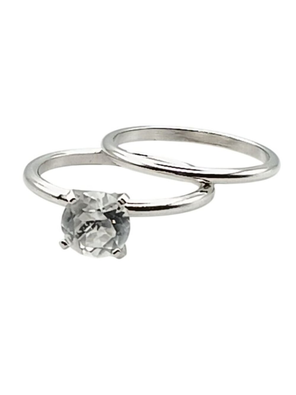 Vintage Uncas Solitaire and Wedding Band Ring Set Size 7 Silver Tone with Round